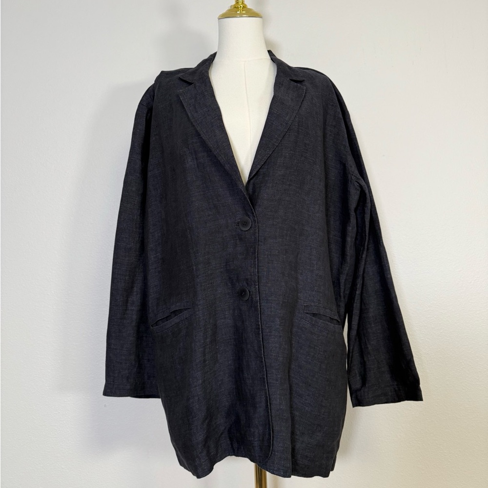 Eileen Fisher Organic Linen Delave Boyfriend Blazer Jacket Women’s size M